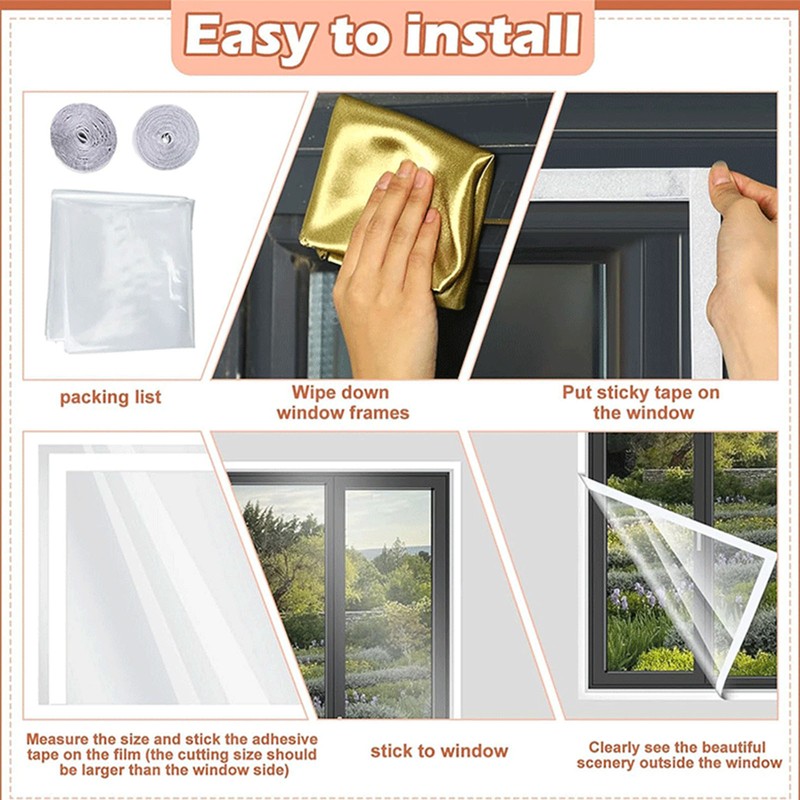 Window Insulation Kit PE Thickened Windproof Reusable Foldable Transparent Tear