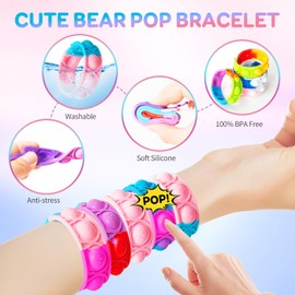 Pop it Fidget Toy - Stress Reliever Push Pop Bear Fidget Bracelet - Bubble Sensory Fidget Toy for Kids and Adults - Popit Fidget Popper - Pop It's for Fun - Kids Gift Prizes Party Stocking Fillers