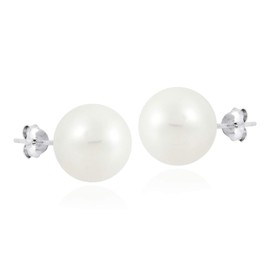 AeraVida Classic Radiant Round White Faux Pearl .925 Sterling Silver Stud Earrings