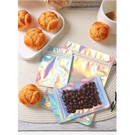 Reusable Zip Lock Sealing Bags, 100PCS Double Sided Holographic Color Smell Proof Bags Foil Pouch Bags (Gold, 2 x 3 inch)