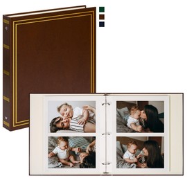 Vienrose Photo Album Self Adhesive Leather Cover D Ring Binder Vintage Printed Photo Book fits 4x6 5x7 Memory Book with Blank Sticky Pages for Travel Wedding 50 Sheets / 100 Pages, Retro Red