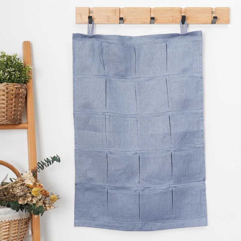 HSOFTIFY 100% Linen Hanging Storage Bag with 20 Pockets, Wall