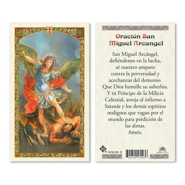 Oracion a San Miguel Arcangel Laminated Prayer Cards - Pack of 25- in Spanish Espanol