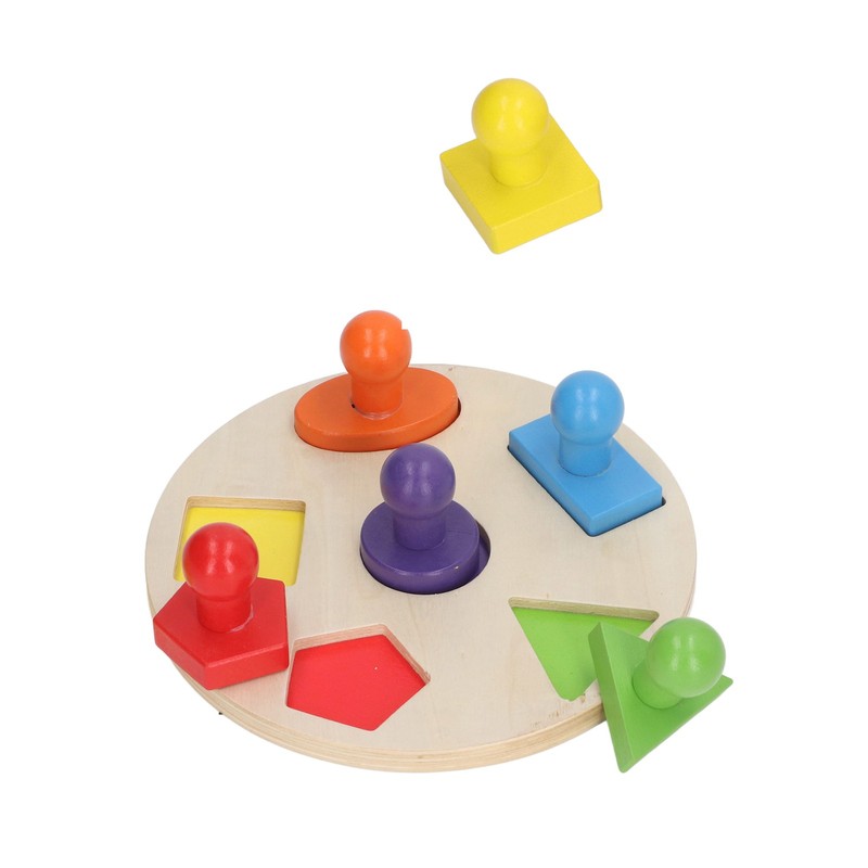Wood Shape Puzzle Educational Colorful Early Learning Skill Development Round
