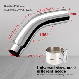 5 Inch Exhaust Elbow Tip with a Clamp, Chrome Structure, 5'' Inlet 6'' Outlet 23" Overall Length for Pickups, Trucks and Cars