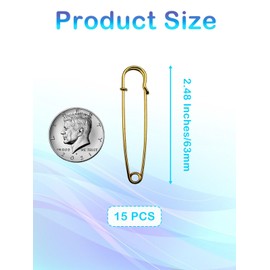 Large Safety Pins,15Pcs 63mm/2.5" Large Safety Pins Heavy Duty Metal Big Safety Pin for Clothes Giant Gold Safety Pin for Thick Fabric,Leather,Canvas Fixed Blankets,Shawl,Diapers