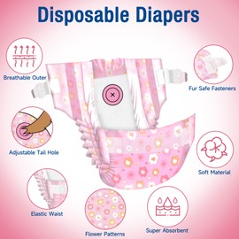 Pet Soft Dog Diapers Female, Disposable Doggie Diapers for Female Dogs, Puppy Diaper with Adjustable Foam Tail Hole(Pink,12XS)