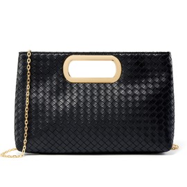 DETARA Clutch Purse for Women Woven Evening Handbag Fashion PU Leather Shoulder Bag Ideal for Wedding Party and Prom (Black 7047)