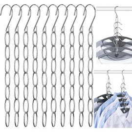 10 Pcs Clothing Chain Hanger Set, Closet Organizer, Metal Hanger Chains, Wrinkle-Resistant 7-Ring Clothing Organizer, Dorm Essentials, Home & Travel Storage Cabinets, Smart Space Storage Solutions