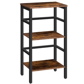 HOOBRO 3 Tier Narrow Bookshelf, Skinny Book Shelf, Record Storage Rack with Side Fence, Wooden F-Standing Shelf Units, Display Shelf for Living Room, Bedroom, Classroom, Rustic Brown BF80CJ01G1
