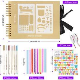 Newthinking Photo Scrapbook with 80 Black Pages, 11.5 x 8.5 Inches Scrapbook Photo Album with Accessories, DIY Couples Memory Scrap Book for Anniversary Wedding Birthday(Kraft Color)