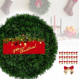 NefLaca 10 m Christmas Garland with 45 Christmas Bows DIY Artificial Pine Garland for Indoor and Outdoor Use This Fir Garland Delights the Whole Family