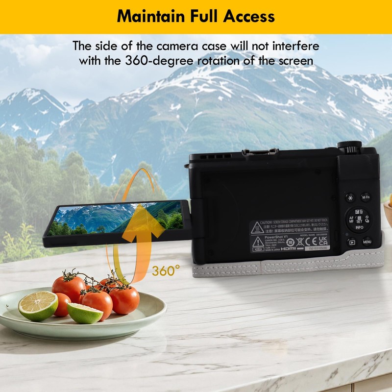 Rieibi Canon PowerShot V1 Grey PU Leather Half Case for