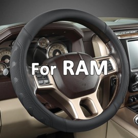 GIANT PANDA Car Steering Wheel Cover for RAM 1500 2500 3500, Compatible with Dodge RAM 15.5-16 inches - Black