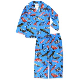 Hot Wheels Racecar Toddler and Boys Flannel Coat Style Pajama Set (4, Blue) K228945HW 0