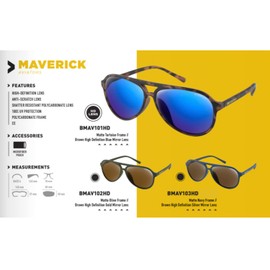 Bobster Maverick Aviator Sunglasses, Matte Navy Frame, Brown HD Silver Mirror Lens