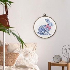 MAQIKA Farmhouse Eater Bunny Framed Wall Art Decor, Vintage Bunny Botanical Round Wall Hanging Decor, Easter Bathroom Decor, Cottagecore Rabbit Canvas Prints Wall Art for Bedroom Living Room, 10x10In