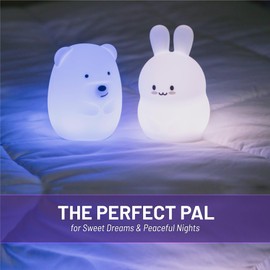 Lumipets Junior Bunny Night Light, Soft Silicone Material, 8 Soothing Colors, Cordless, Easy Control, Portable
