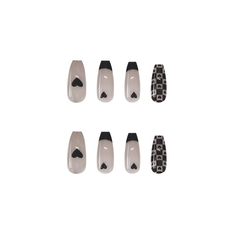 Set of 24 Nail Tips, High Quality Lady, Black Pattern,