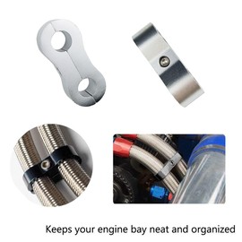 Billet Aluminum 6AN Nylon/Steel Braided Pipe Tube Line Separator 13.5mm ID Clamp Tooling For AN6 Dual Oil Fuel Water Hose Silver, Pack of 2