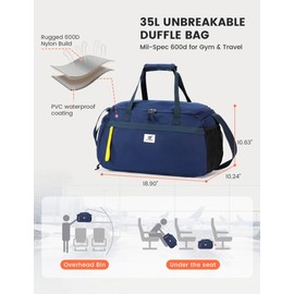 SKYSPER Gym Bag for Men & Women with Shoe Compartment, Carry-on Gym Duffle Bag for Travel and Sports, Workout Overnight Bag with Large Wet Pocket, Blue