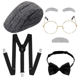 Gvhntk 1920s Mens Gangsters Costume Set Old Man Costume Accessories Grandpa Fancy Kit Newsboy Hat