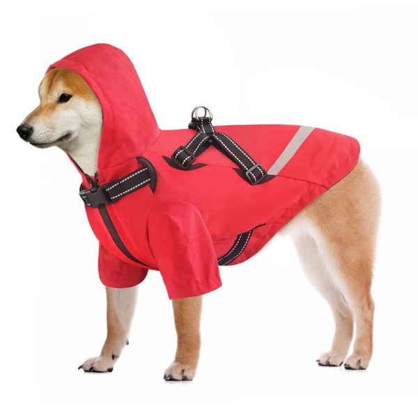 Dolahovy Dog Raincoat with Harness, Dog ponchos Waterproof dog jacket
