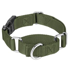 Mikivery Martingale Collar for Dogs Nylon Dog Collar with Quick Release Buckle Adjustable Training No Slip Dog Collars(Medium, Military Green)