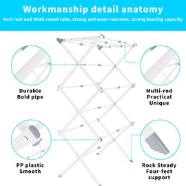 HARJERY Foldable Laundry Drying Rack, Collapsible Clothing Dryer, Adjustable Towel Rack for Air Drying Clothing, Bed Linen, Clothing, Socks, Scarves, White