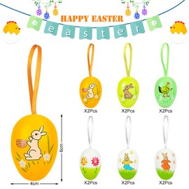 Plastic Easter Eggs, Pack of 12 Decorative Eggs for Easter, Easter Eggs for Hanging, Colourful Plastic Eggs, Craft Plastic Eggs, Easter Eggs for Painting with Ribbon