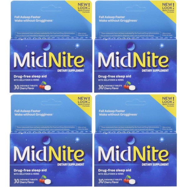 Midnite Herbal Sleep Supplement Chewable Tablets, 30 Count (Pack of 4)