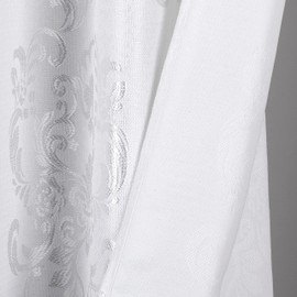 Satin Embroidered Textured Shower Curtain - Damask Design in White 70" x 72" - Water Resistant Polyester Blend, Washable Shower Curtain - Perfect Cloth Shower Curtain for Stylish Bathrooms