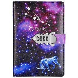 Daily Secret Leather Diary with Combination Lock, Travel Journal Notebook for Boys and Girls, Twelve Constellations TPN145 (Taurus)