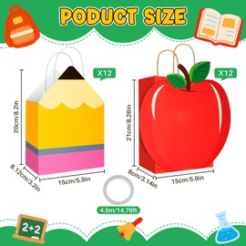 24 Set Back to School Gift Bags with Handles Bulk Includes Pencil Shaped Paper Bags Apple Shaped Back to School Kraft paper Gift Bag First Day of School Gift Bags with Handle for Classroom Prizes