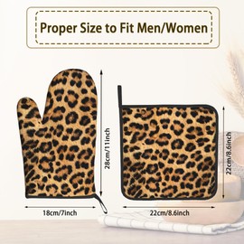 Brown Leopard Print Oven Mitts Pot Holders Set of 2, Kitchen Heat Resistant Hot Pads for Women Men Cooking BBQ Baking