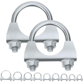 Swpeet 2Pcs Galvanized 1-1/2" - 38mm Exhaust U Clamp Kit, Galvanized Muffler U-Bolt Clamps, Universal Heavy Duty U-Bolt Muffler Clamp Ideal for Tip Pipes Connection