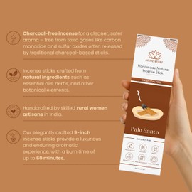 Palo Santo Incense Sticks for Cleansing - Total 50 Insence-Sticks - Dual Pack of 25 Incense 100% Natural, Handmade, Hand-Dipped - Organic, Charcoal-Free for Purification, Relaxation, Positivity