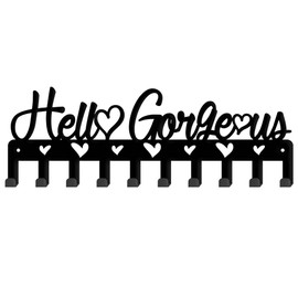 SUPERDANT Hello Gorgeous Hooks Key Holder Heart Shape Cutout Wall Mounted Door Key Organizer for Dog Leash Text Theme Decorative Hook with Screws Art Decor for Kitchen Entryway Hat Rack Gift