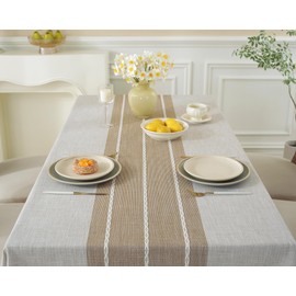 Alsoo Table Cloth Rectangle Table Rustic Waterproof Tablecloth Cotton Linen Wrinkle Free Table Cloths for Parties, Kitchen Dining, Holiday, Christmas, Coffee Lines, 8-10 Seats/55"x106"