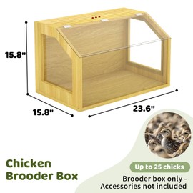 Chick Brooder Box 24", Up to 25 Chicks, Small Chicken Brooder, Lockable Acrylic Roof, Brooder for Ducks, Quails, Hamsters, 24" L x 16" W x 16" H, Box Only (No Heat Lamp/Accessories Included)
