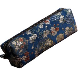Uoocg Retro Brocade Pencil Case Large Adult Pencil Case for School College Students Girls, blue, Cosmetic bag