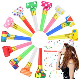 12 Pcs Party Blowers, Colorful Noise Makers Funny Blowout Horns for Birthday New Years Graduation Sporting Events Party Favor Supplies (Paper)