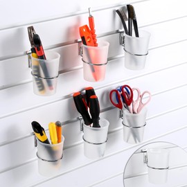 FoldTier 6 Sets Slatwall Cups with Loops Set, Slatwall Accessories Slatwall Hook Tools Storage Arrange System Kit for Organizing Accessories Tools Storage Office Workshop Garage Workbench (Clear)