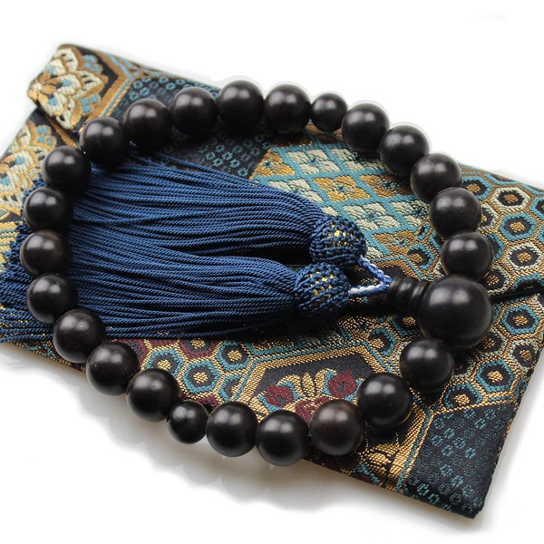 Ebony Prayer Beads for Men, Ebony [Nishijin Weave Rosary Bag