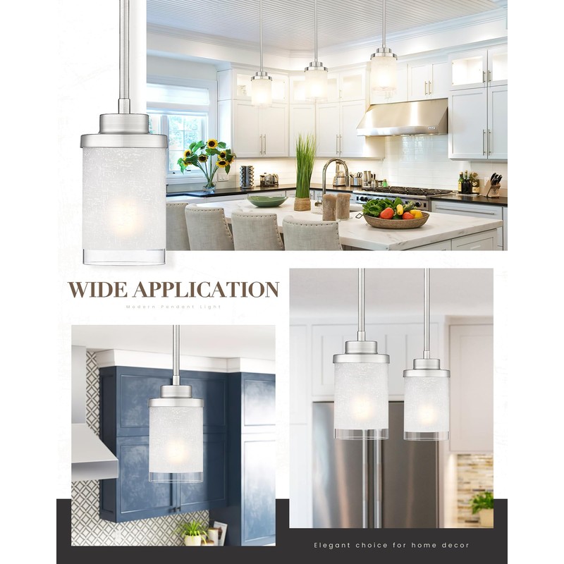 TENGXIN Modern Pendant Light for Kitchen Island, Brushed Nickel Hanging