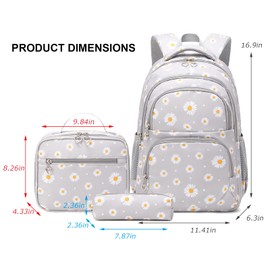 SIVENKE Daisy Printed School Backpack Set with Lunch Bag Pencil Case 3 Pieces School Bags for Teens Girls Boys Primary Junior Middle School Water Resistant Lightweight Bookbag Travel Rucksack