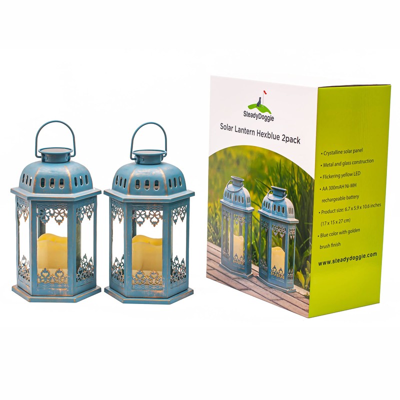 SteadyDoggie Solar Lanterns 2 Pack Blue - Hanging Solar Lights