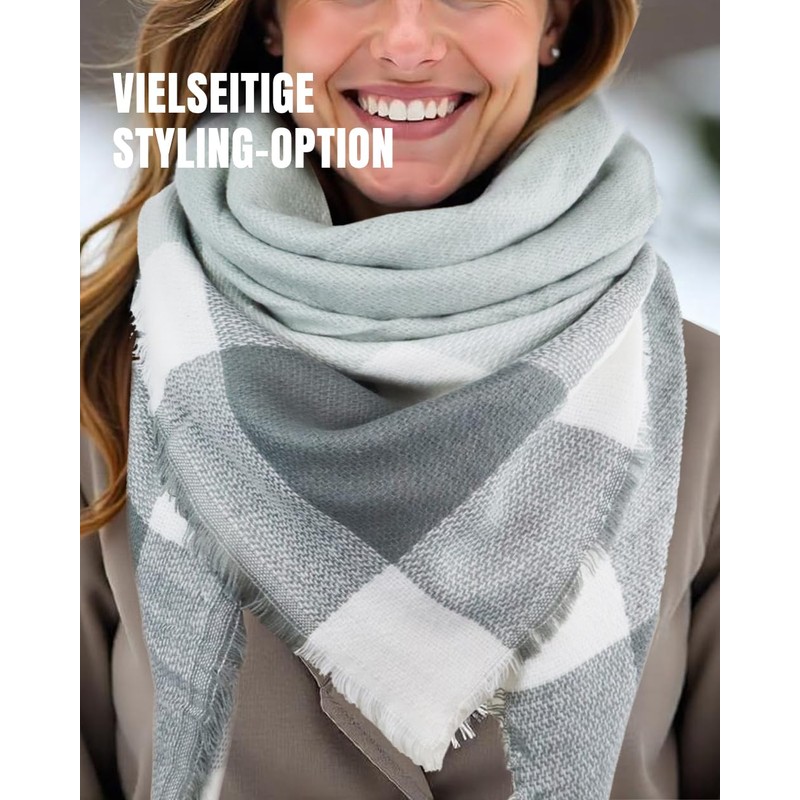 Alster Herz * XXL Triangular Scarf Women's Winter Checked Triangle