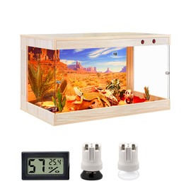 Royxen Tempered Glass Reptile Enclosure,Reptile Tank with Wooden Top and Lockable Design,Bearded Dragon Tank for Lizard Gecko Tortoise Snake Habitat (Oak, 26Gallons,24" Length)