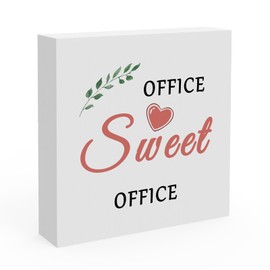 5 x 5 Inch Office Sweet Office Farmhouse Office Wooden Box Sign Home Office Decorations for Coworker Friend Colleague Work Home Bedroom Living Room Cubicle Desk Shelf Table Decor